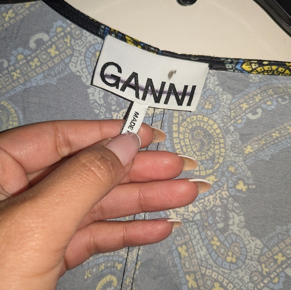 4S. NWT GANNI CRINKLED SATIN MAXI DRESS IN PAISLEY WEAVE BLACK - Picture 8 of 11